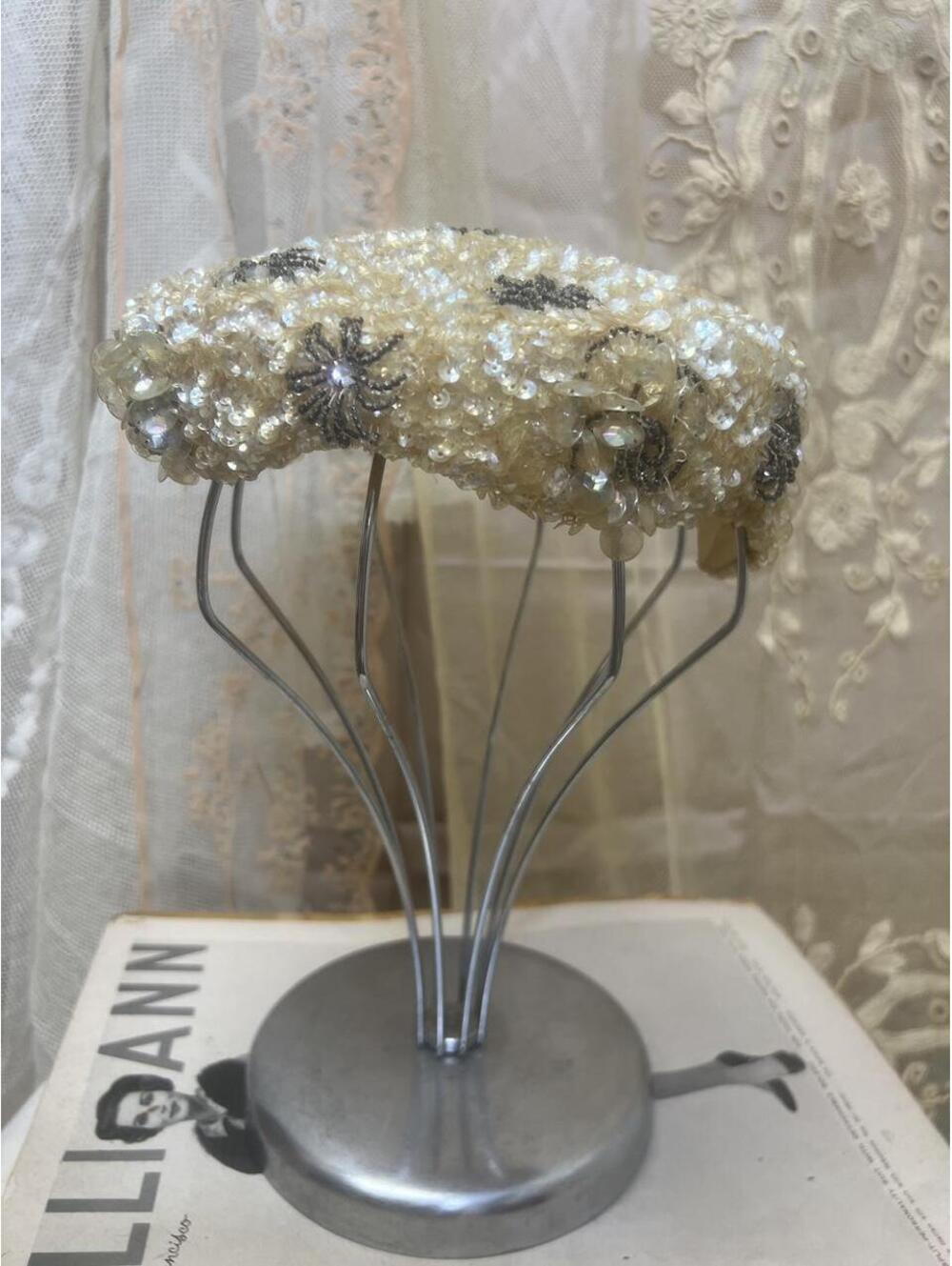 Vintage 1950s Suzy Lee Sequin Beaded Cap Hat Whimsical Flapper Style Mid Century